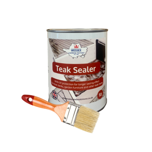 tin of teak sealer with brush
