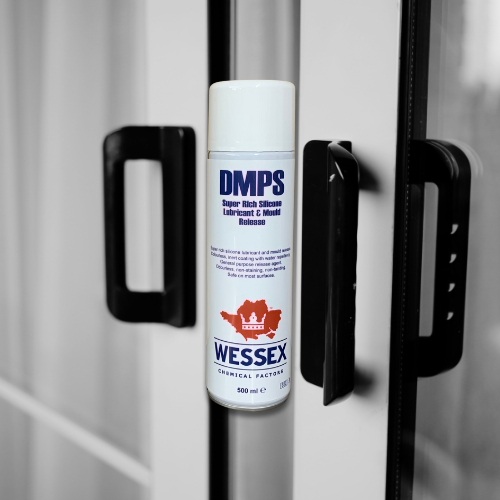 spray can of DMPS with a sliding door behind