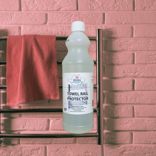 bottle of towel rail glycol in front of towel rail